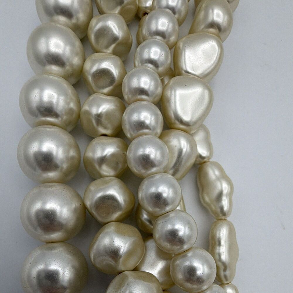 Chico's Signed Multi-Strand Faux Pearl Beaded Statement Necklace 18-22” Adj - Picture 6 of 8